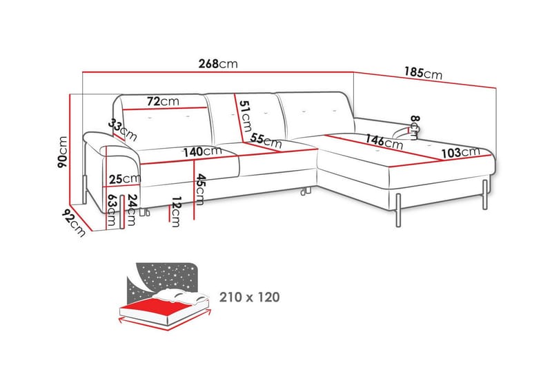 3-sits Hörnbäddsoffa Messner - Möbler - Soffa - Bäddsoffa - Hörnbäddsoffa