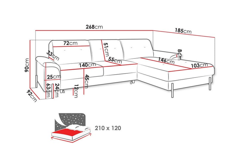 3-sits Hörnbäddsoffa Messner - Möbler - Soffa - Bäddsoffa - Hörnbäddsoffa