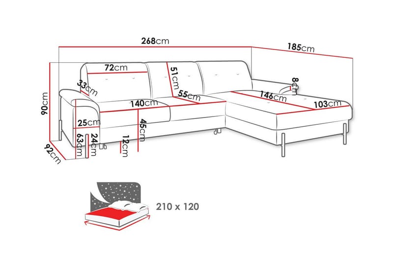 3-sits Hörnbäddsoffa Messner - Möbler - Soffa - Bäddsoffa - Hörnbäddsoffa