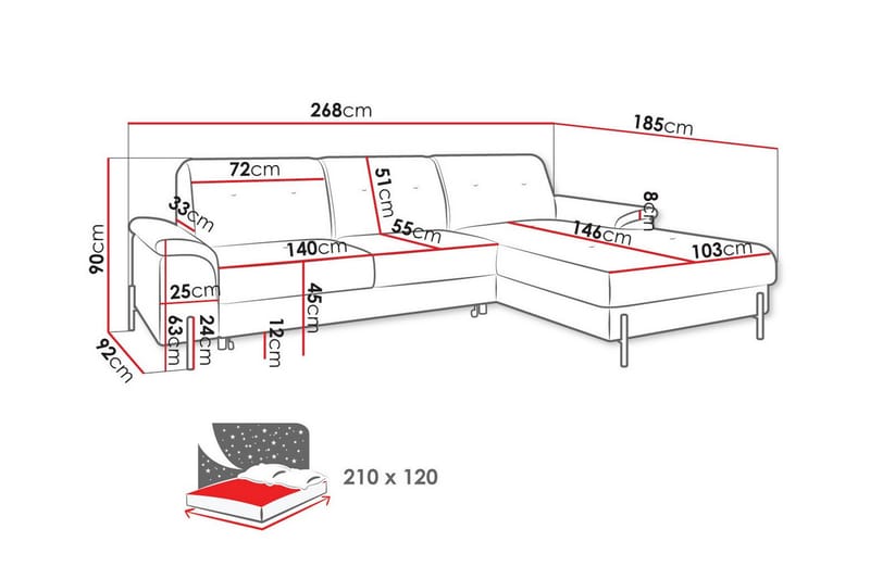 3-sits Hörnbäddsoffa Messner - Möbler - Soffa - Bäddsoffa - Hörnbäddsoffa