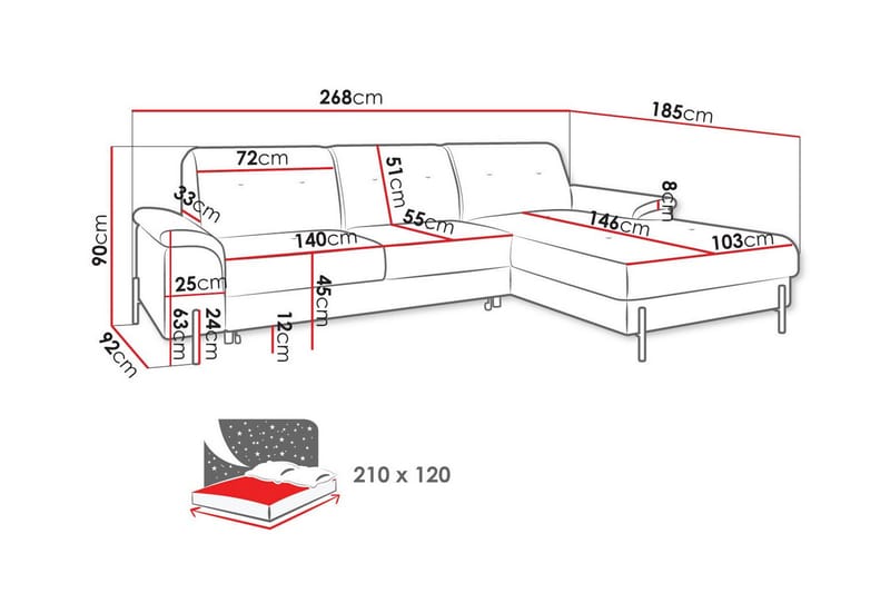 3-sits Hörnbäddsoffa Messner - Möbler - Soffa - Bäddsoffa - Hörnbäddsoffa