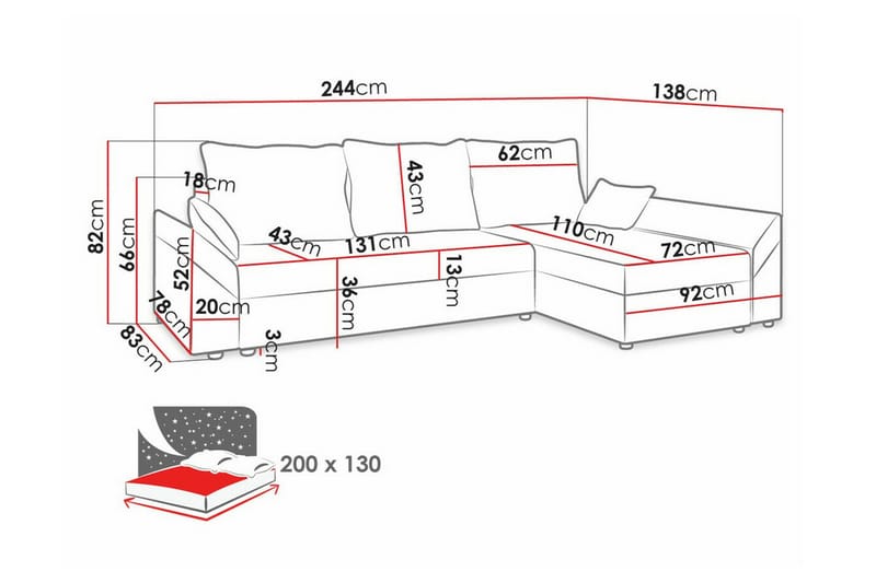 3-sits Hörnbäddsoffa Midfeld - Grå - Möbler - Soffa - Bäddsoffa - Hörnbäddsoffa