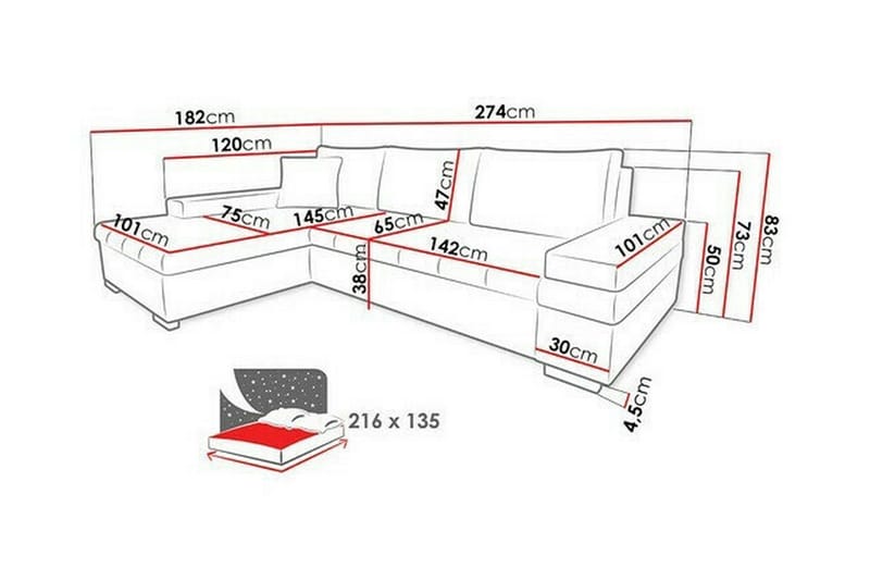 3-sits Hörnbäddsoffa Naoma - Möbler - Soffa - Bäddsoffa - Hörnbäddsoffa