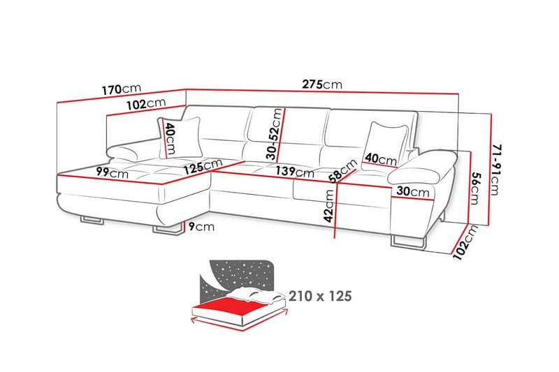 3-sits Hörnbäddsoffa Reginia - Möbler - Soffa - Bäddsoffa - Hörnbäddsoffa