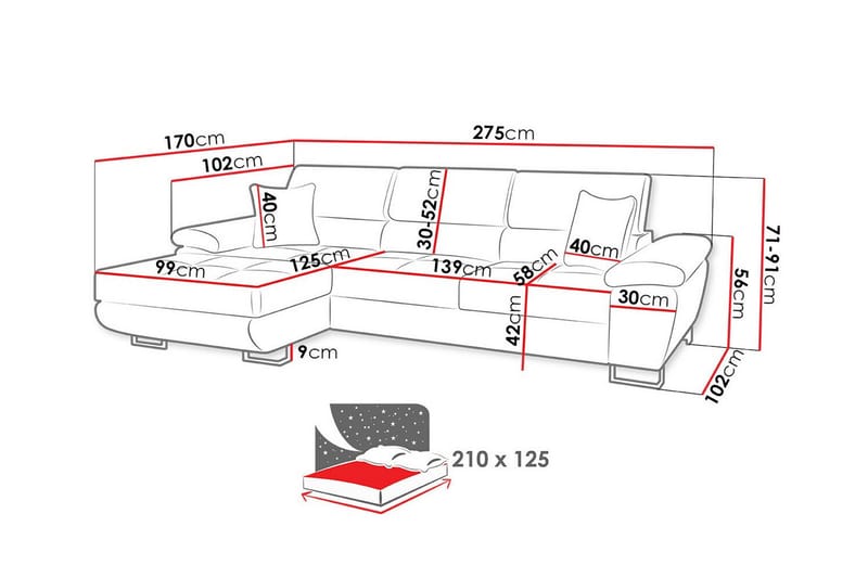 3-sits Hörnbäddsoffa Reginia - Möbler - Soffa - Bäddsoffa - Hörnbäddsoffa