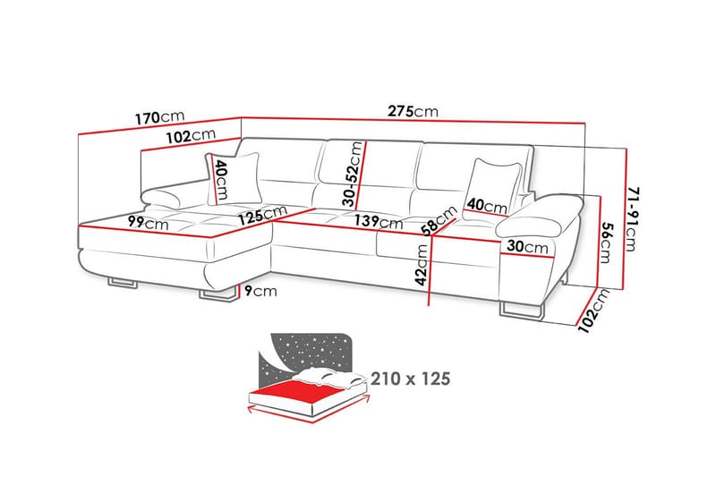 3-sits Hörnbäddsoffa Reginia - Möbler - Soffa - Bäddsoffa - Hörnbäddsoffa