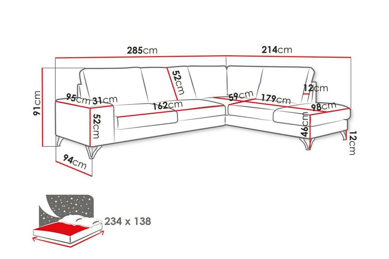 4-sits Hörnbäddsoffa Derry 285 cm - Möbler - Soffa - Bäddsoffa - Hörnbäddsoffa