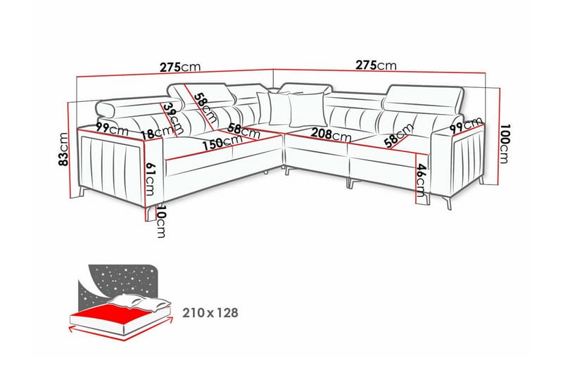 4-sits Hörnbäddsoffa Galbally - Möbler - Soffa - Bäddsoffa - Hörnbäddsoffa