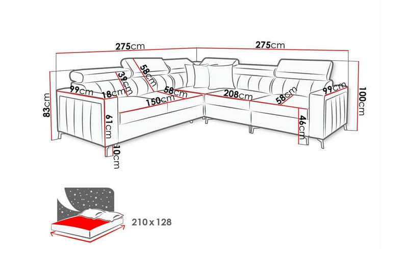 4-sits Hörnbäddsoffa Galbally - Möbler - Soffa - Bäddsoffa - Hörnbäddsoffa