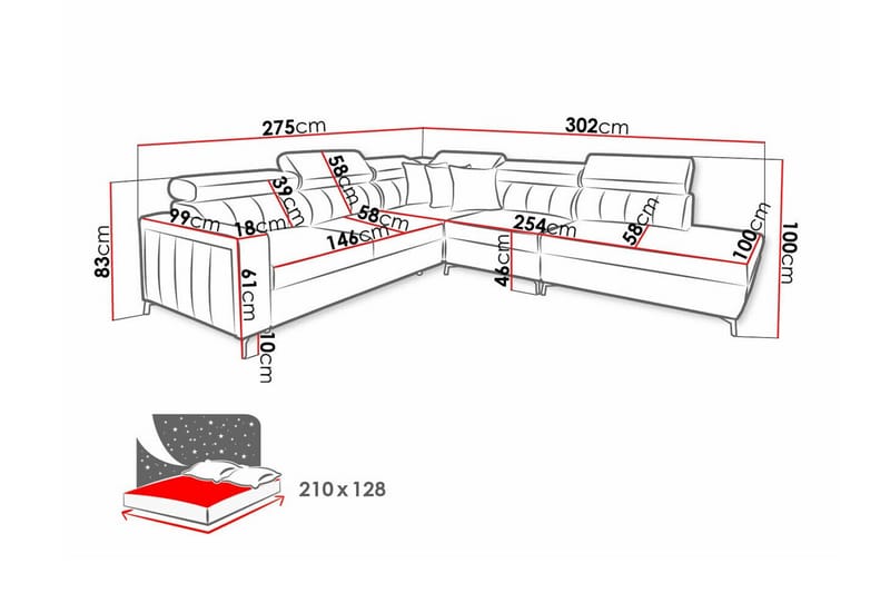 4-sits Hörnbäddsoffa Galbally - Möbler - Soffa - Bäddsoffa - Hörnbäddsoffa