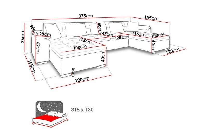 4-sits Hörnbäddsoffa Kintore 375 cm - Möbler - Soffa - Bäddsoffa - Hörnbäddsoffa