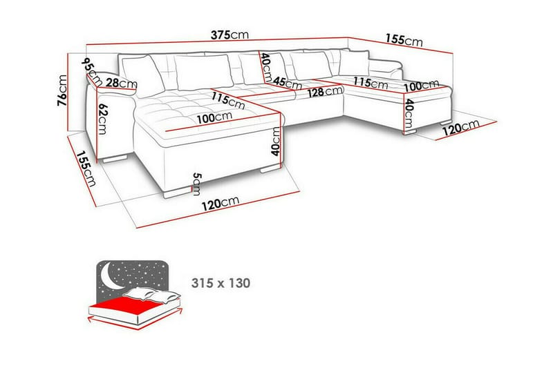 4-sits Hörnbäddsoffa Kintore 375 cm - Möbler - Soffa - Bäddsoffa - Hörnbäddsoffa