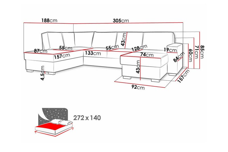 4-sits Hörnbäddsoffa Kintore - Blå - Möbler - Soffa - Bäddsoffa - Hörnbäddsoffa