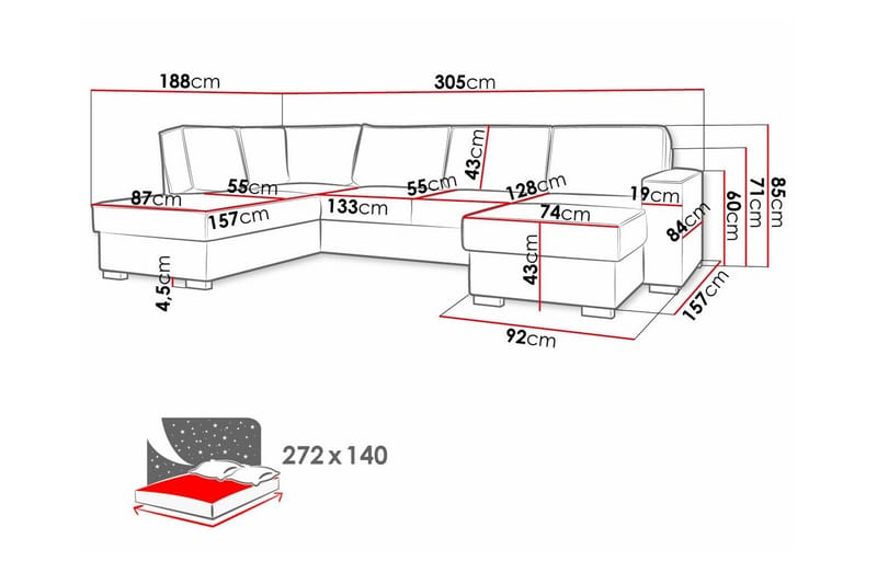 4-sits Hörnbäddsoffa Kintore - Blå - Möbler - Soffa - Bäddsoffa - Hörnbäddsoffa