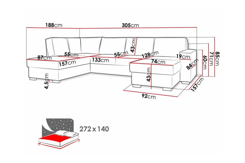 4-sits Hörnbäddsoffa Kintore - Ljusgrå - Möbler - Soffa - Bäddsoffa - Hörnbäddsoffa