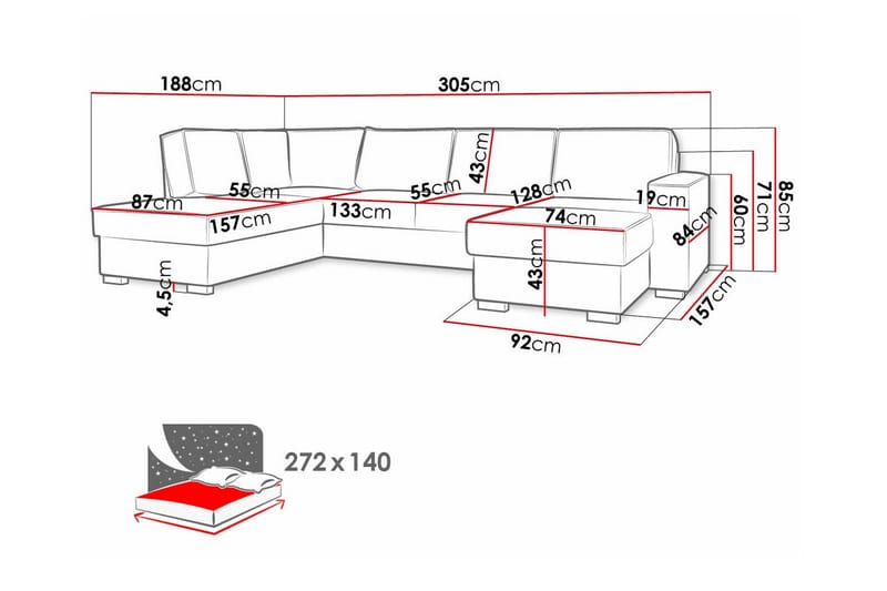 4-sits Hörnbäddsoffa Kintore - Rosa - Möbler - Soffa - Bäddsoffa - Hörnbäddsoffa