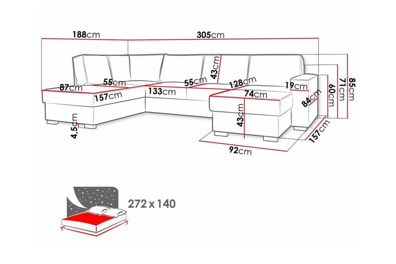 4-sits Hörnbäddsoffa Kintore - Svart - Möbler - Soffa - Bäddsoffa - Hörnbäddsoffa