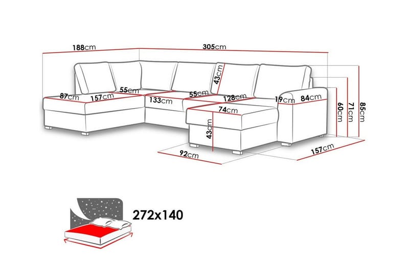 4-sits Hörnbäddsoffa Kintore - Möbler - Soffa - Bäddsoffa - Hörnbäddsoffa