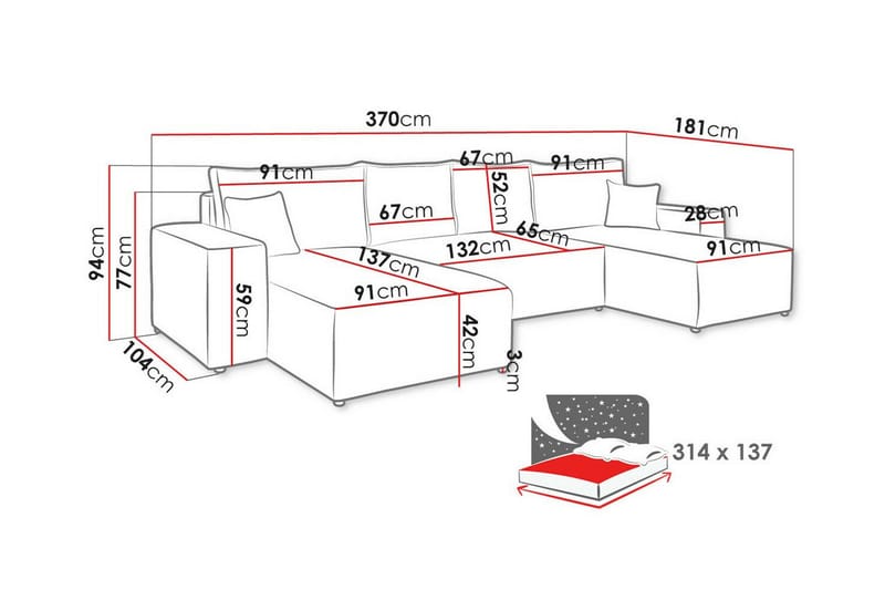 4-sits Hörnbäddsoffa Knocklong - Grå - Möbler - Soffa - Bäddsoffa - Hörnbäddsoffa