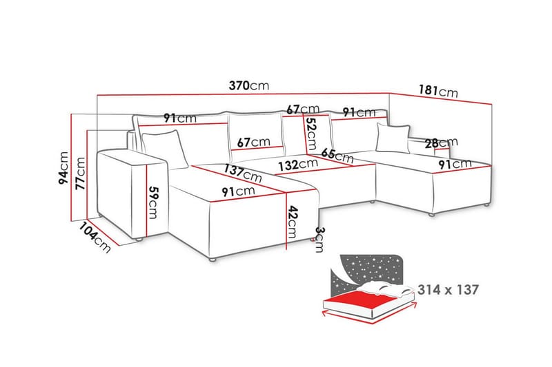 4-sits Hörnbäddsoffa Knocklong - Mörkgrå - Möbler - Soffa - Bäddsoffa - Hörnbäddsoffa