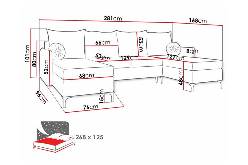 4-sits Hörnbäddsoffa Knocklong - Rosa - Möbler - Soffa - Bäddsoffa - Hörnbäddsoffa