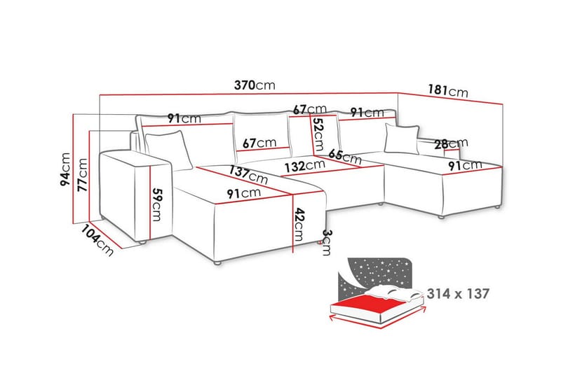 4-sits Hörnbäddsoffa Knocklong - Svart - Möbler - Soffa - Bäddsoffa - Hörnbäddsoffa