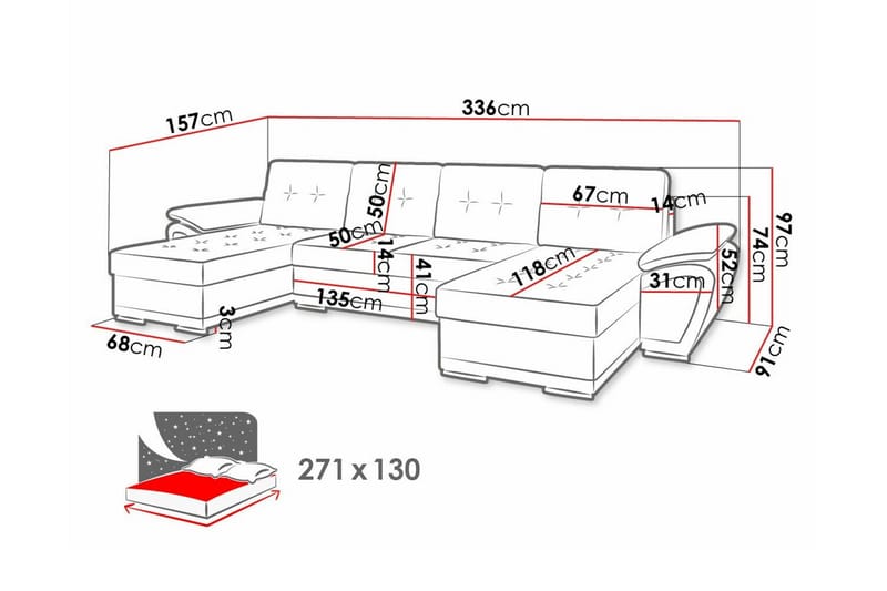 4-sits Hörnbäddsoffa Listowel - Möbler - Soffa - Bäddsoffa - Hörnbäddsoffa