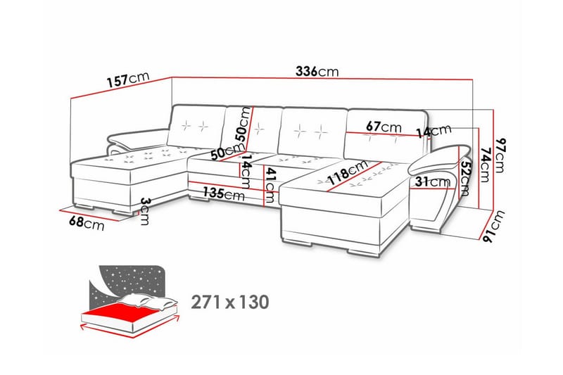 4-sits Hörnbäddsoffa Listowel - Möbler - Soffa - Bäddsoffa - Hörnbäddsoffa