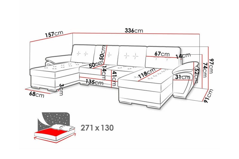 4-sits Hörnbäddsoffa Listowel - Möbler - Soffa - Bäddsoffa - Hörnbäddsoffa