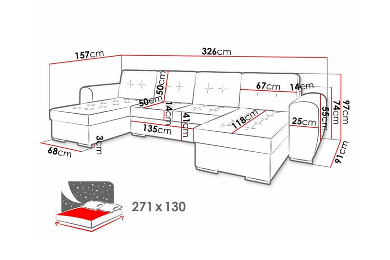 4-sits Hörnbäddsoffa Listowel - Möbler - Soffa - Bäddsoffa - Hörnbäddsoffa