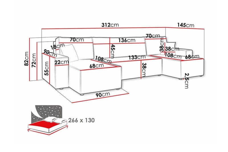 4-sits Hörnbäddsoffa Magston - Möbler - Soffa - Bäddsoffa - Hörnbäddsoffa