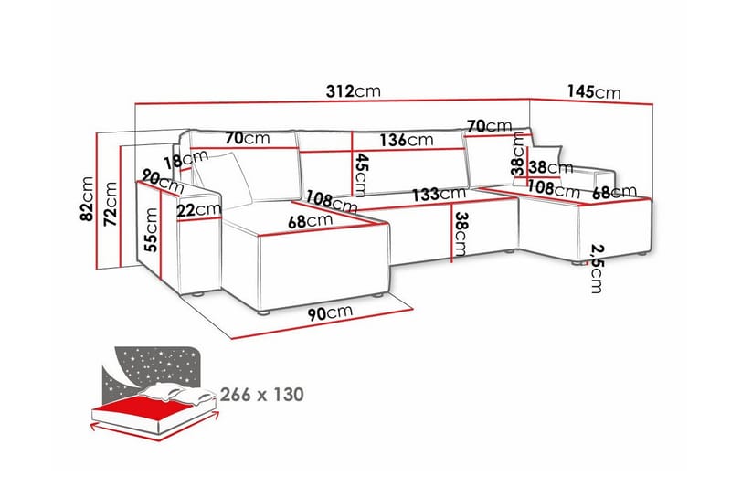 4-sits Hörnbäddsoffa Magston - Möbler - Soffa - Bäddsoffa - Hörnbäddsoffa