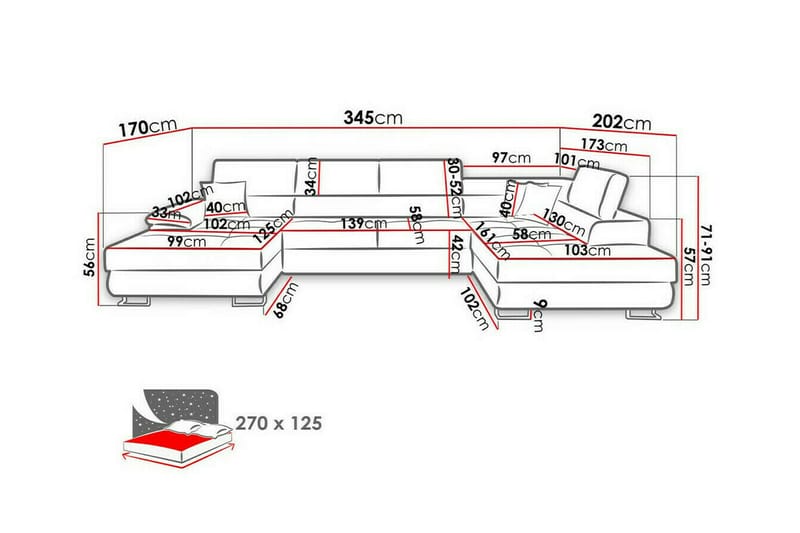 4-sits Hörnbäddsoffa Reginia 375 cm - Möbler - Soffa - Bäddsoffa - Hörnbäddsoffa