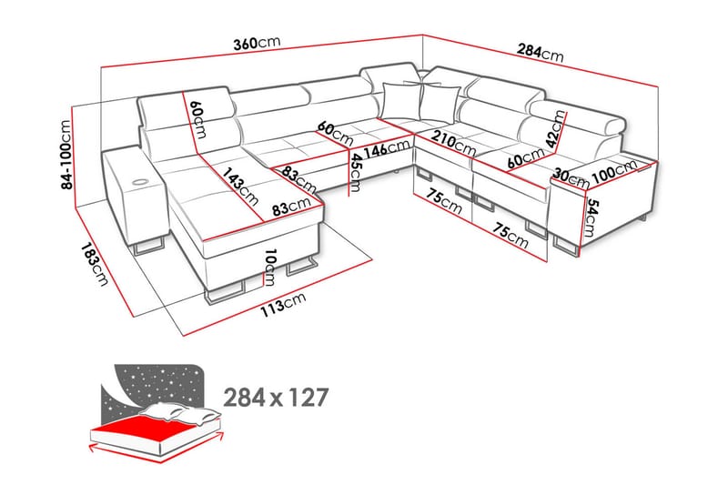 4-sits Hörnbäddsoffa Torretta Vänster - Svart - Möbler - Soffa - Bäddsoffa - Hörnbäddsoffa