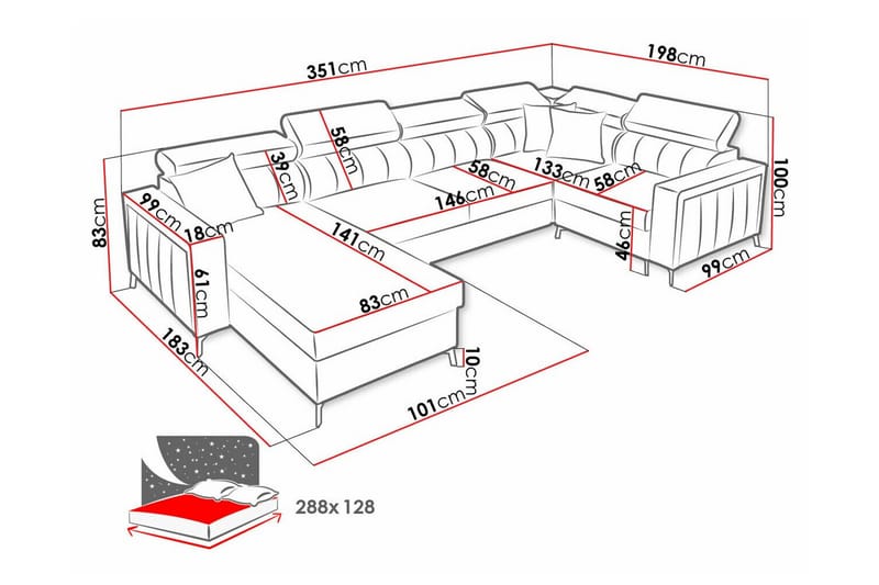 5-sits Hörnbäddsoffa Galbally - Möbler - Soffa - Bäddsoffa - Hörnbäddsoffa