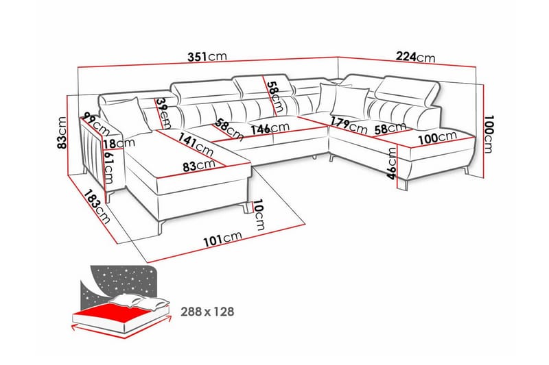 5-sits Hörnbäddsoffa Galbally - Möbler - Soffa - Bäddsoffa - Hörnbäddsoffa