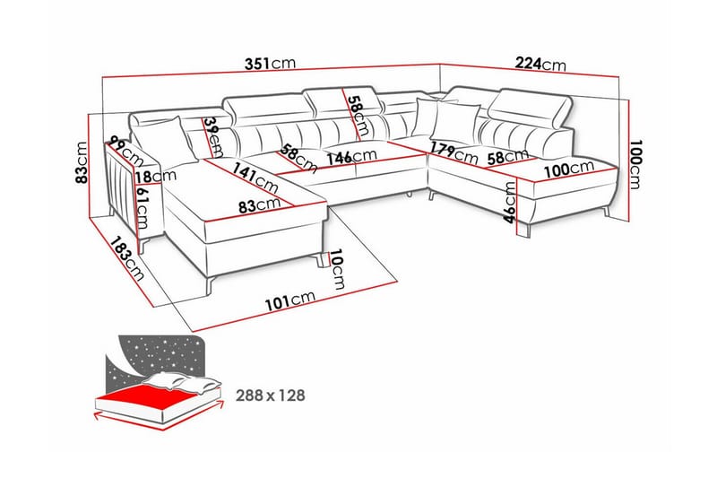 5-sits Hörnbäddsoffa Galbally - Möbler - Soffa - Bäddsoffa - Hörnbäddsoffa