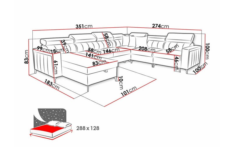 5-sits Hörnbäddsoffa Galbally - Möbler - Soffa - Bäddsoffa - Hörnbäddsoffa