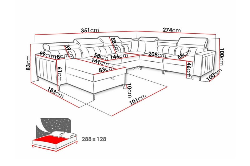 5-sits Hörnbäddsoffa Galbally - Möbler - Soffa - Bäddsoffa - Hörnbäddsoffa