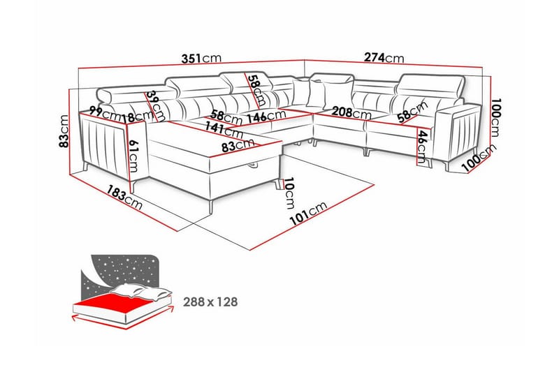 5-sits Hörnbäddsoffa Galbally - Möbler - Soffa - Bäddsoffa - Hörnbäddsoffa