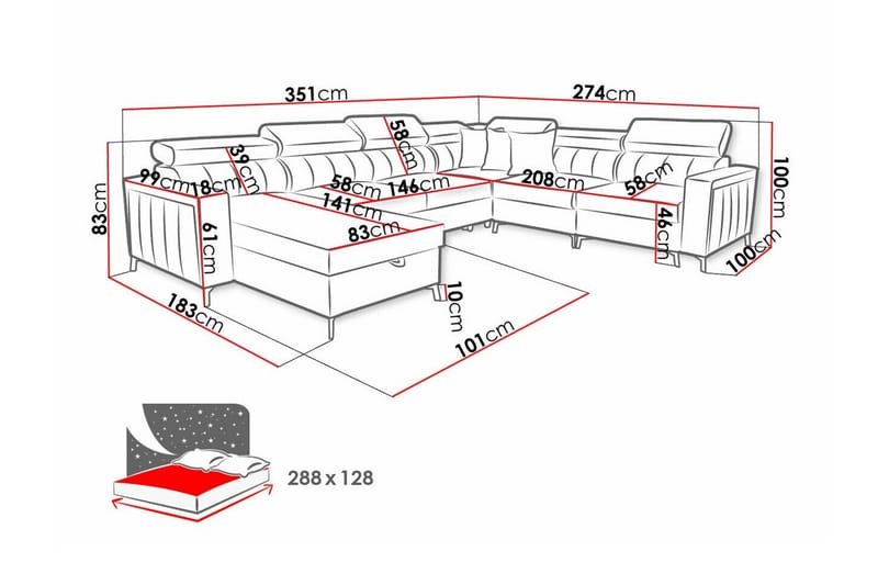 5-sits Hörnbäddsoffa Galbally - Möbler - Soffa - Bäddsoffa - Hörnbäddsoffa