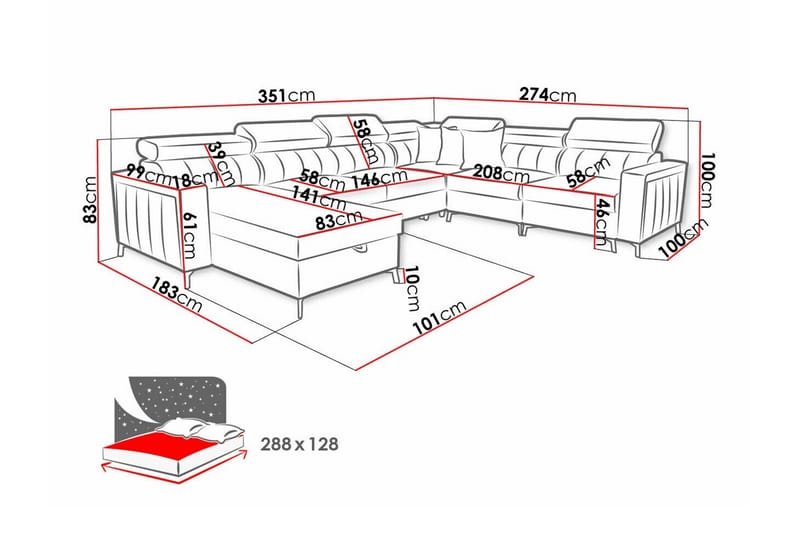 5-sits Hörnbäddsoffa Galbally - Möbler - Soffa - Bäddsoffa - Hörnbäddsoffa