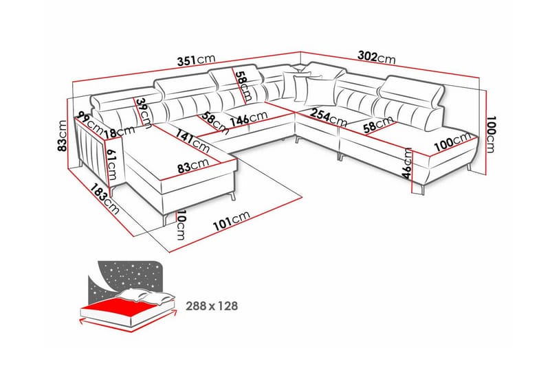 5-sits Hörnbäddsoffa Galbally - Möbler - Soffa - Bäddsoffa - Hörnbäddsoffa