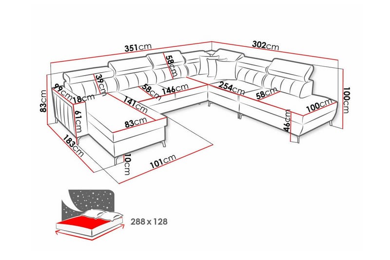 5-sits Hörnbäddsoffa Galbally - Möbler - Soffa - Bäddsoffa - Hörnbäddsoffa