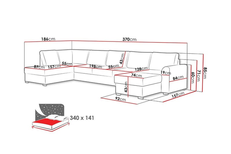 6-sits Hörnbäddsoffa Kintore - Möbler - Soffa - Bäddsoffa - Hörnbäddsoffa