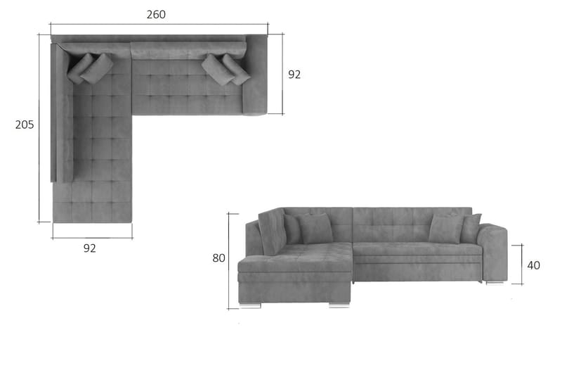 Hörnbäddsoffa Fuentre - Grå - Möbler - Soffa - Bäddsoffa - Hörnbäddsoffa