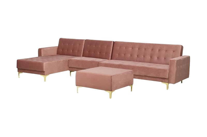 Hörnbäddsoffa Najera med Fotpall Höger - Rosa - Möbler - Soffa - Bäddsoffa - Hörnbäddsoffa