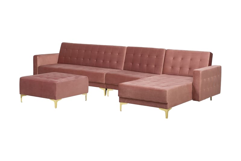 Hörnbäddsoffa Najera med Fotpall Vänster - Rosa - Möbler - Soffa - Bäddsoffa - Hörnbäddsoffa