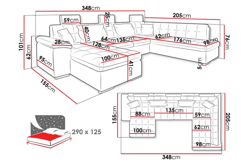 Borgstena Soffa med Divan och Schäslong 4-sits - Grå/Svart - Möbler - Soffa - Divansoffa & schäslongsoffa - 4 sits soffa med divan