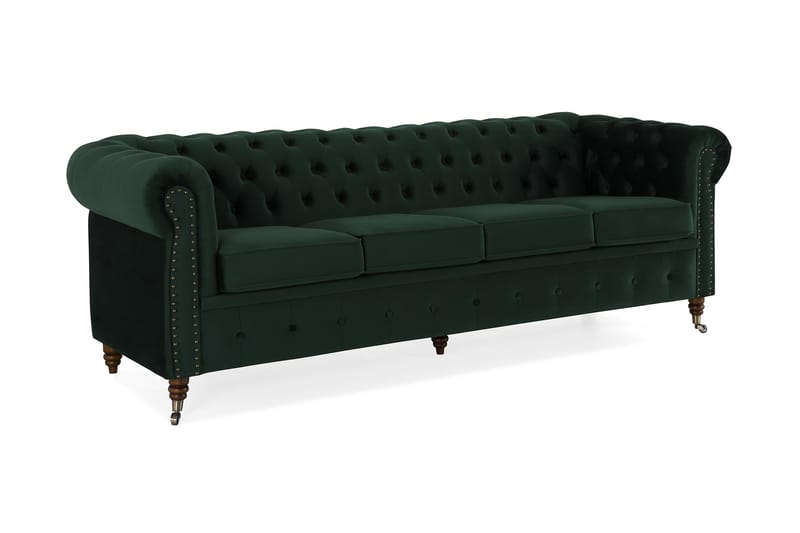 Sammetssoffa Chester Deluxe 4-sits - Mörkgrön - Möbler - Soffa - Chesterfield soffa